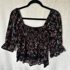 love, Fire Black Multicolor Floral Blouse